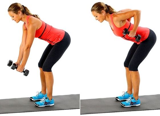 pull the dumbbells to the waist